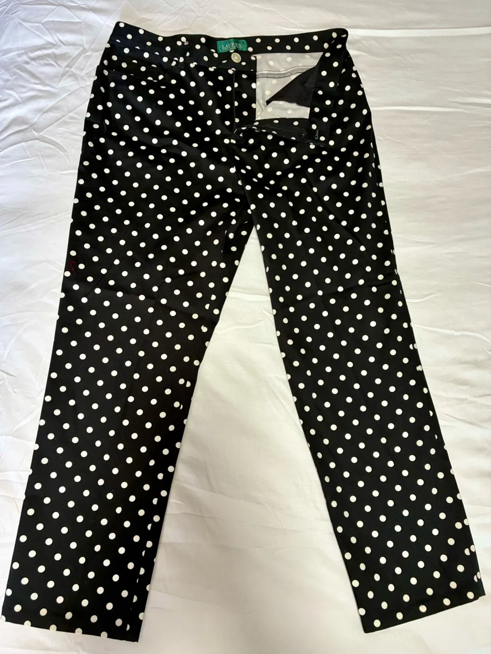 Lauren Ralph Lauren 12P Black Polka Dot Cropped Pants Business Casual Preppy EUC